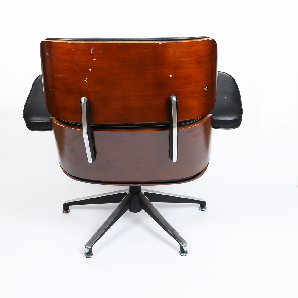 Modern Bentwood And Leather Eames Style Lounger