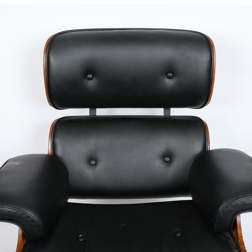 Modern Bentwood And Leather Eames Style Lounger