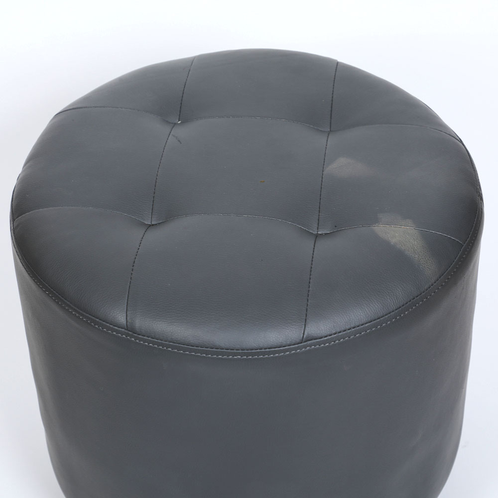 Contemporary Modern Leather Ottoman On Stainless Steel Base