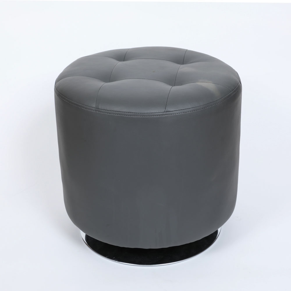 Contemporary Modern Leather Ottoman On Stainless Steel Base