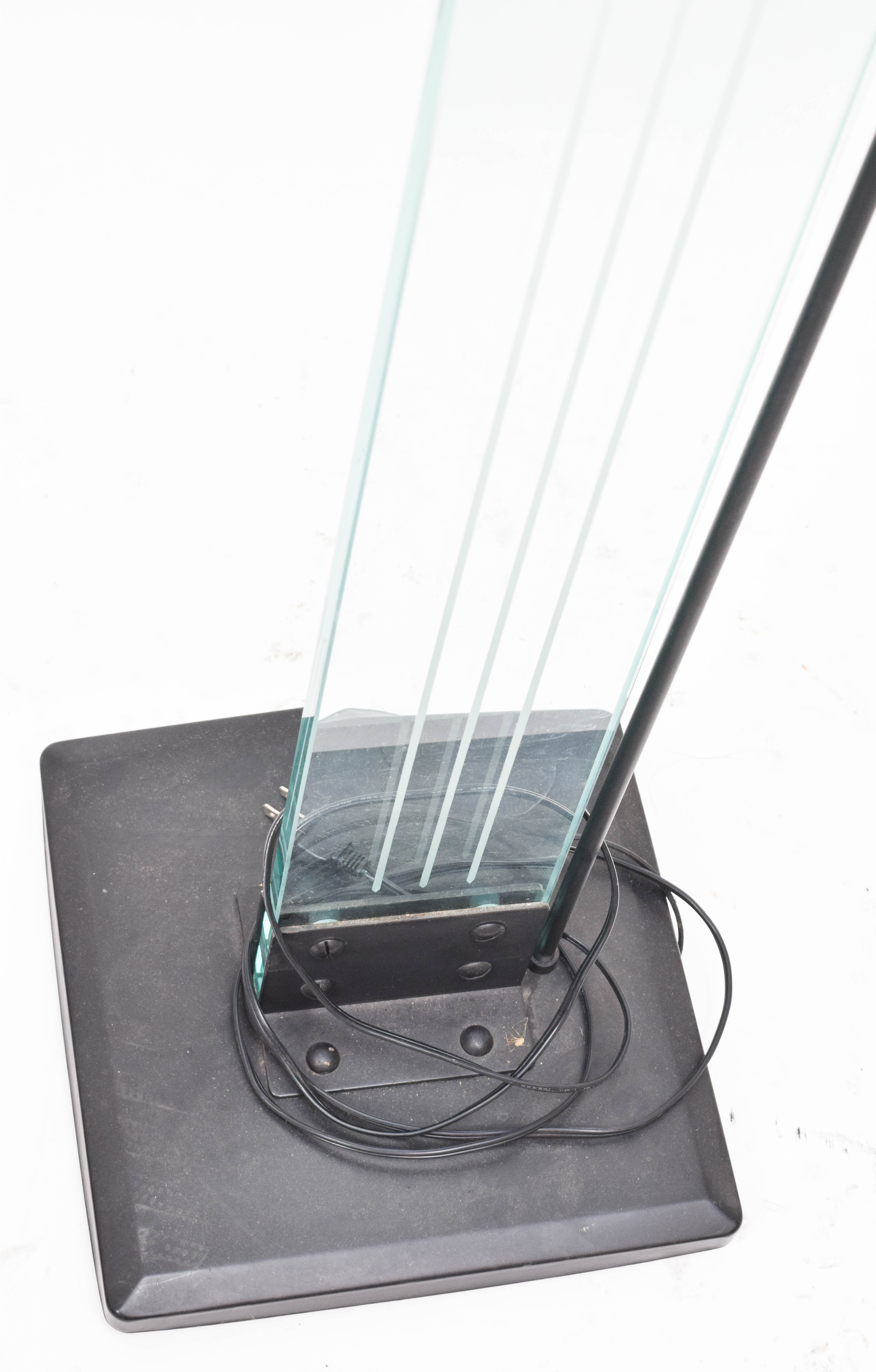 Modern Black Metal and Glass Torchiere Lamp