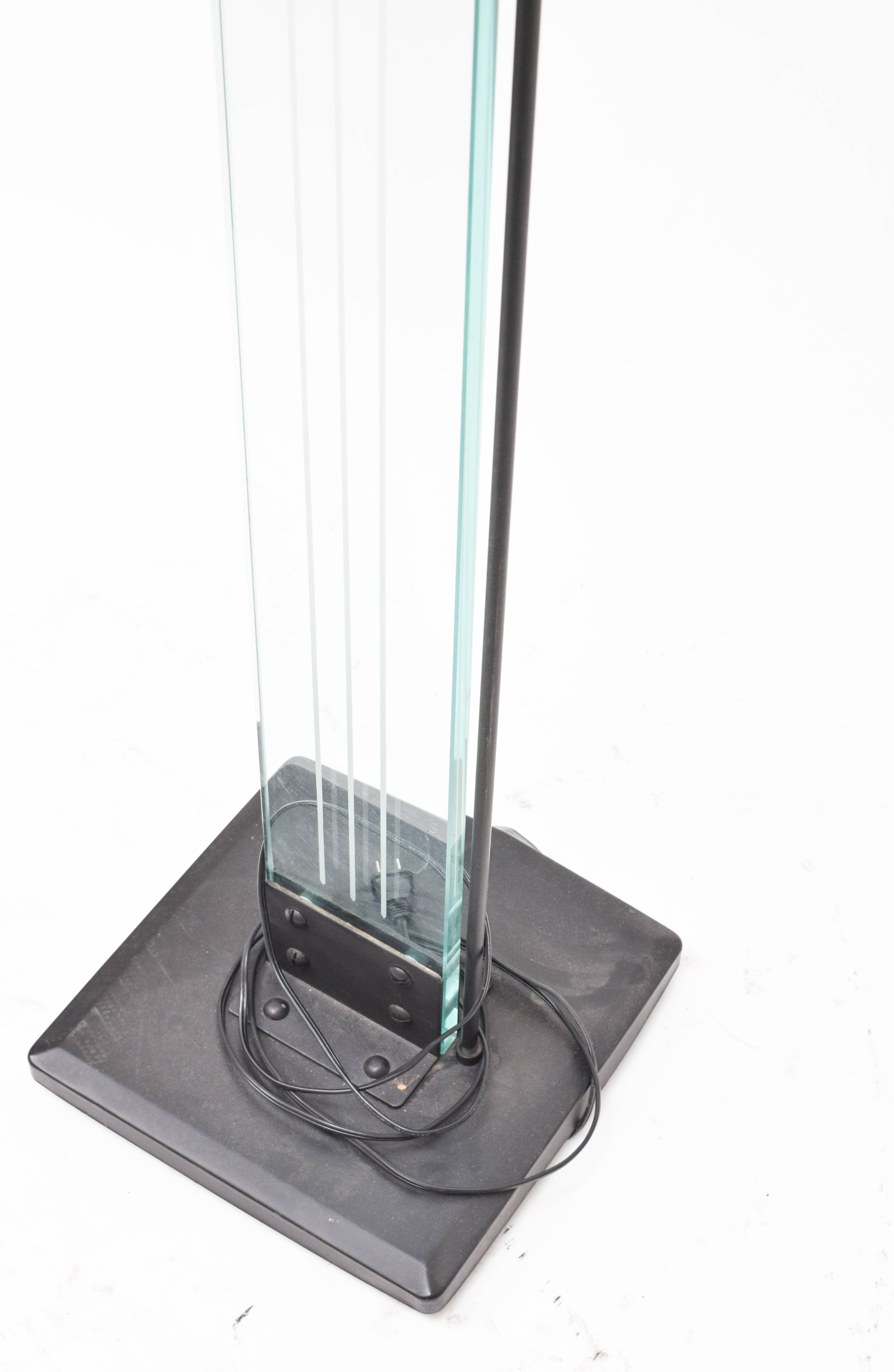 Modern Black Metal and Glass Torchiere Lamp