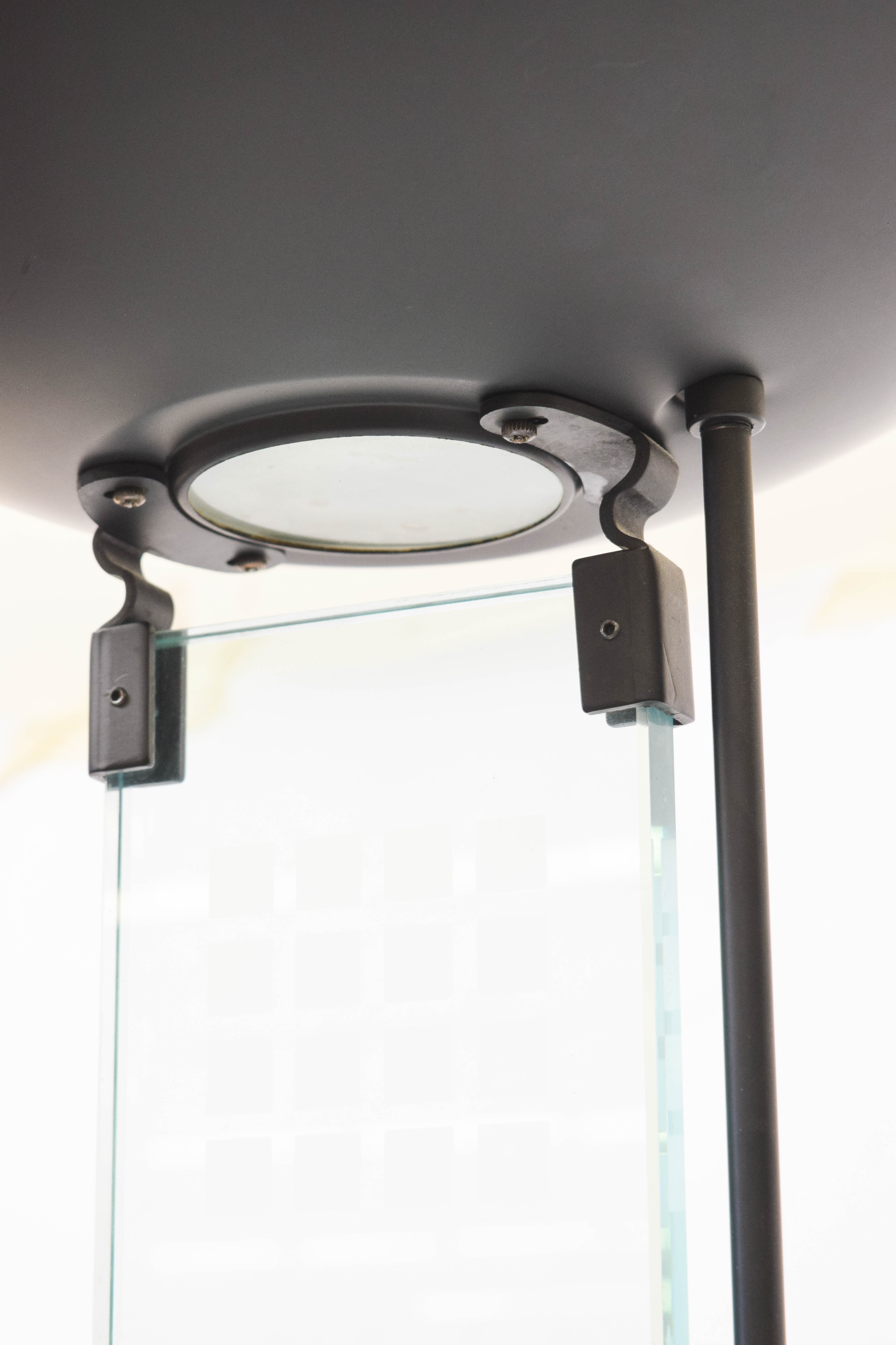 Modern Black Metal and Glass Torchiere Lamp