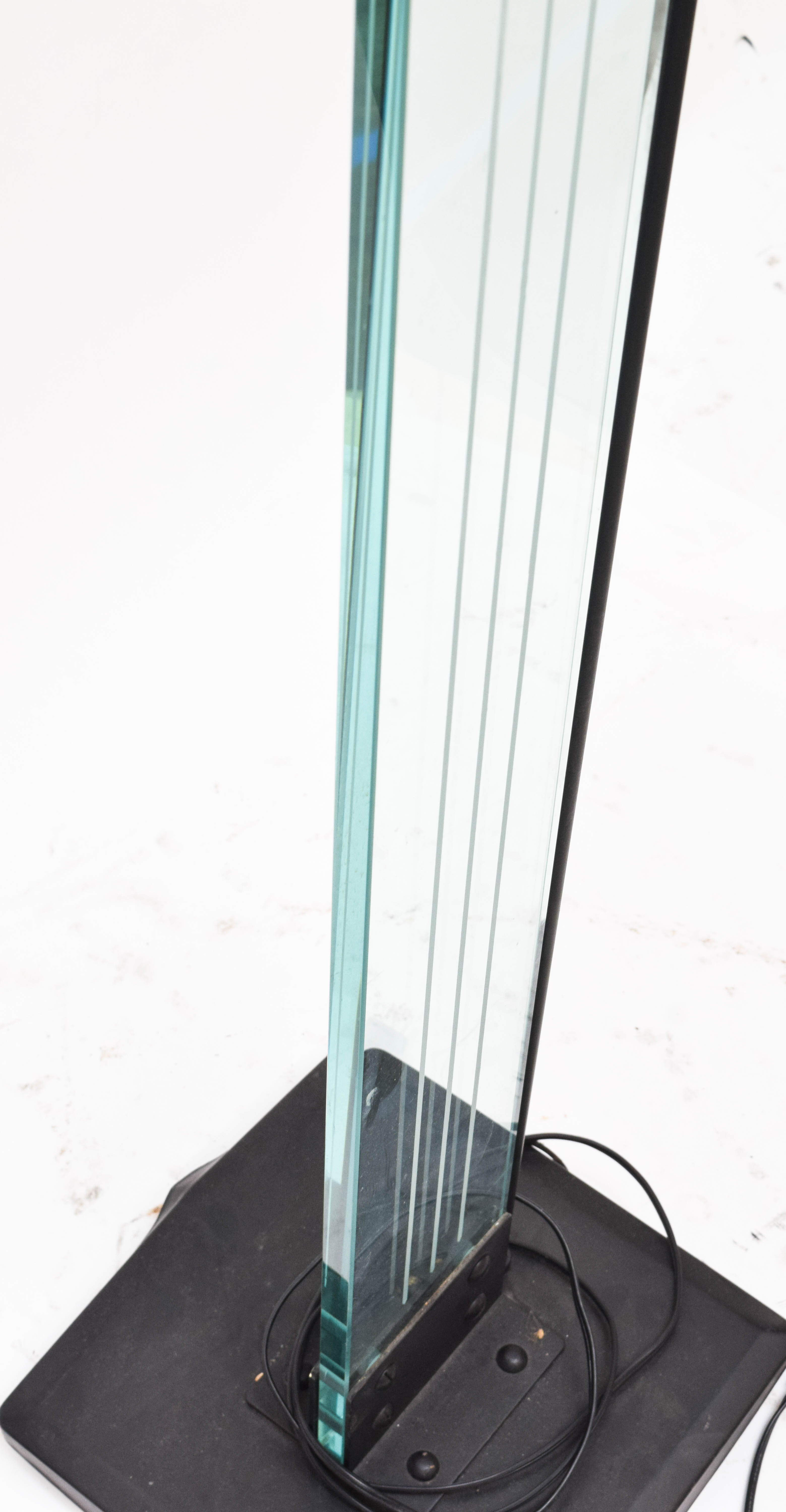 Modern Black Metal and Glass Torchiere Lamp
