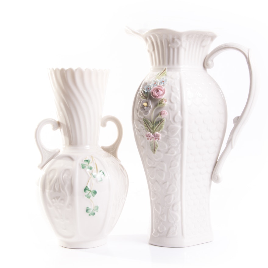 Belleek Pitcher and Vase