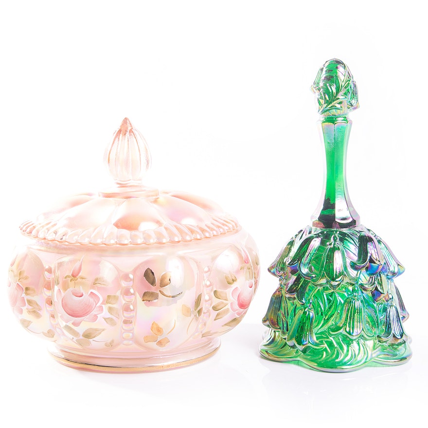 Fenton Glass Covered Candy Dish and Bell