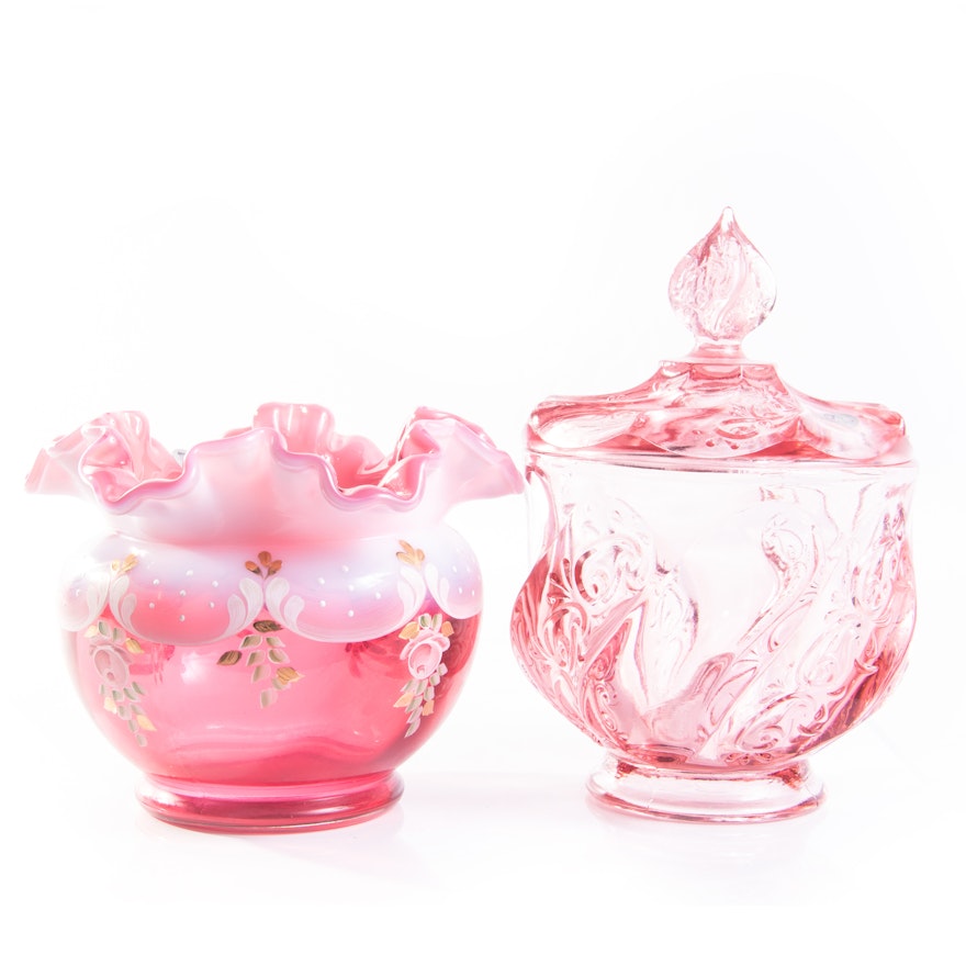 Fenton Glass Vase and Covered Candy Dish