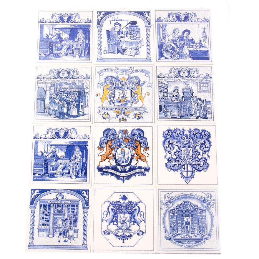 Collection of Vintage Delft  Apothecary Pill Tiles