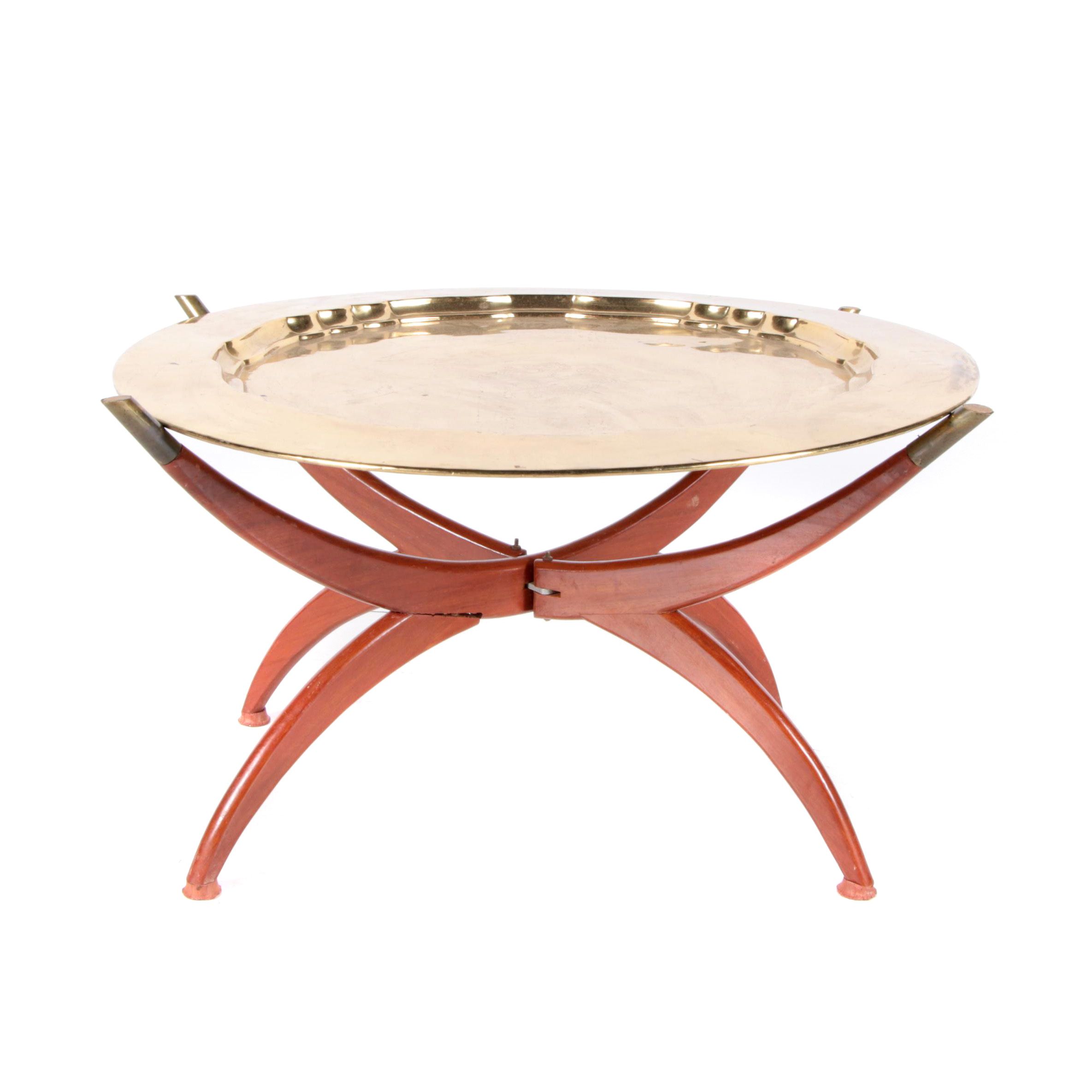 Mid Century Modern Style Spider-Leg Collapsible Coffee Table with Brass Tray