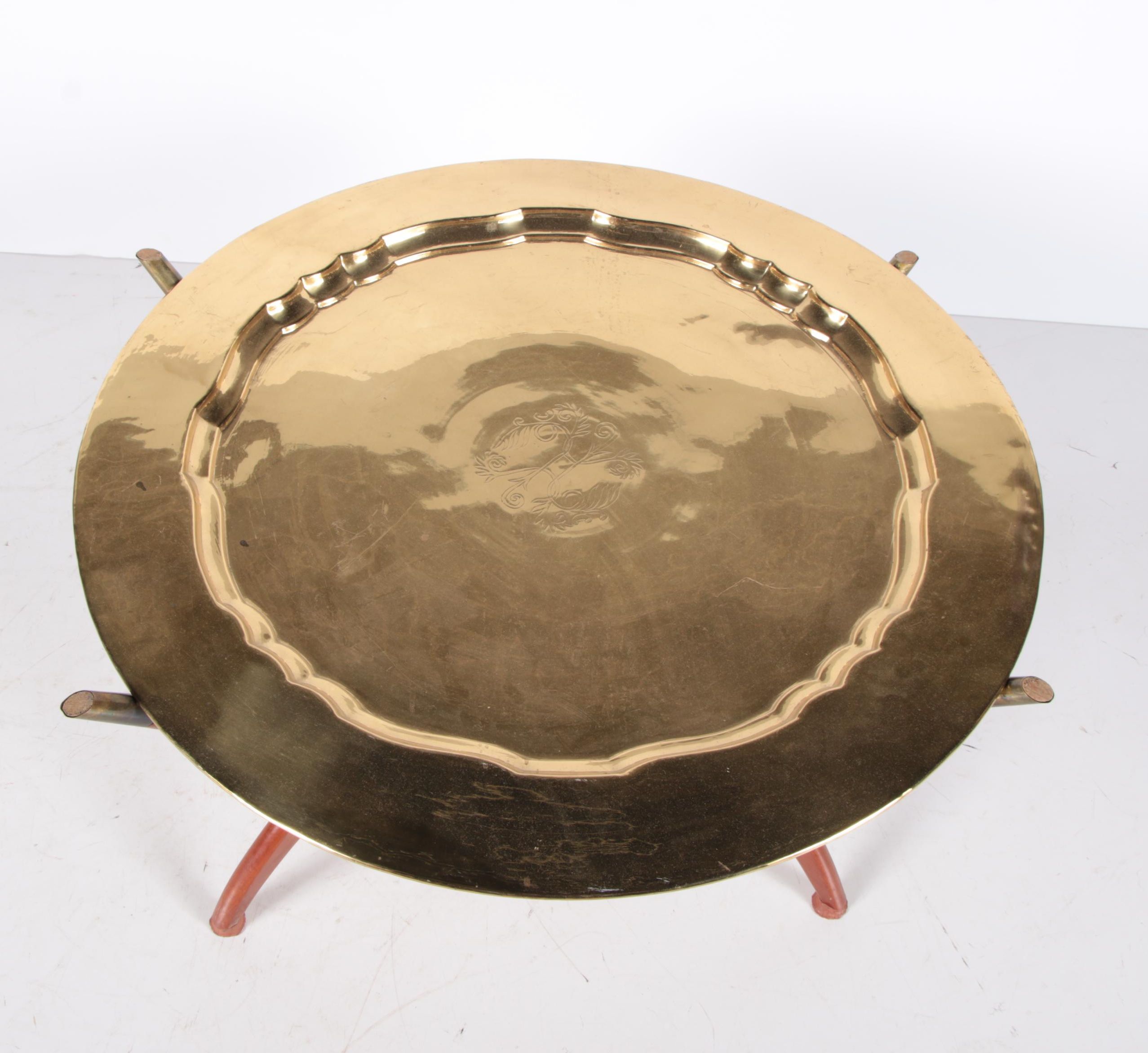 Mid Century Modern Style Spider-Leg Collapsible Coffee Table with Brass Tray