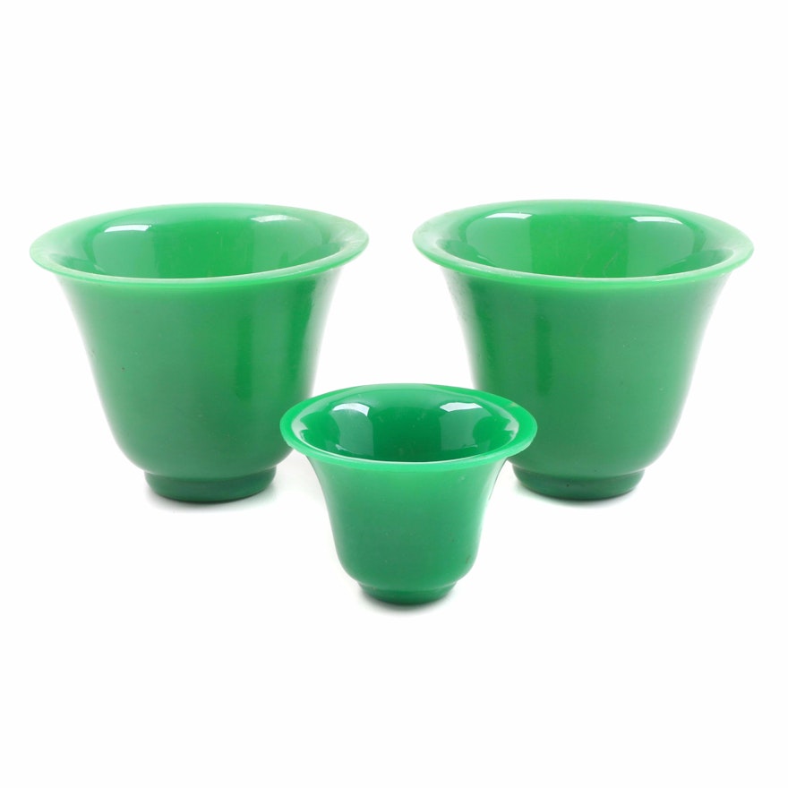 20th Century Chinese Green Peking Glass Cups