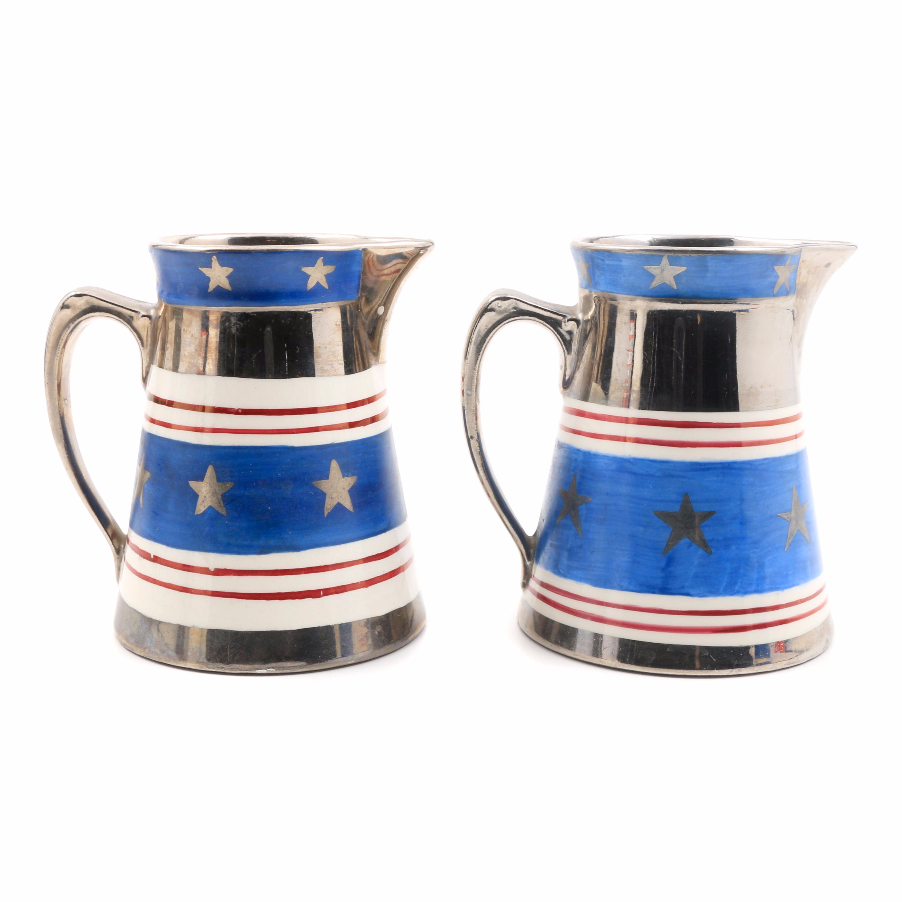 Vintage Cumbow China Luster Painted "Betsy Ross" Creamer Pitchers