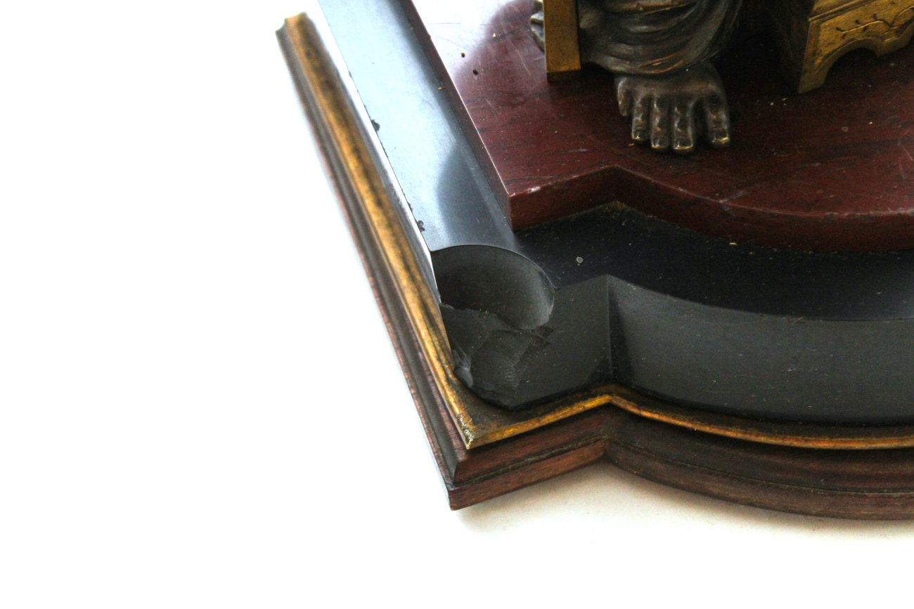 Antique Cast Metal Clock Garniture