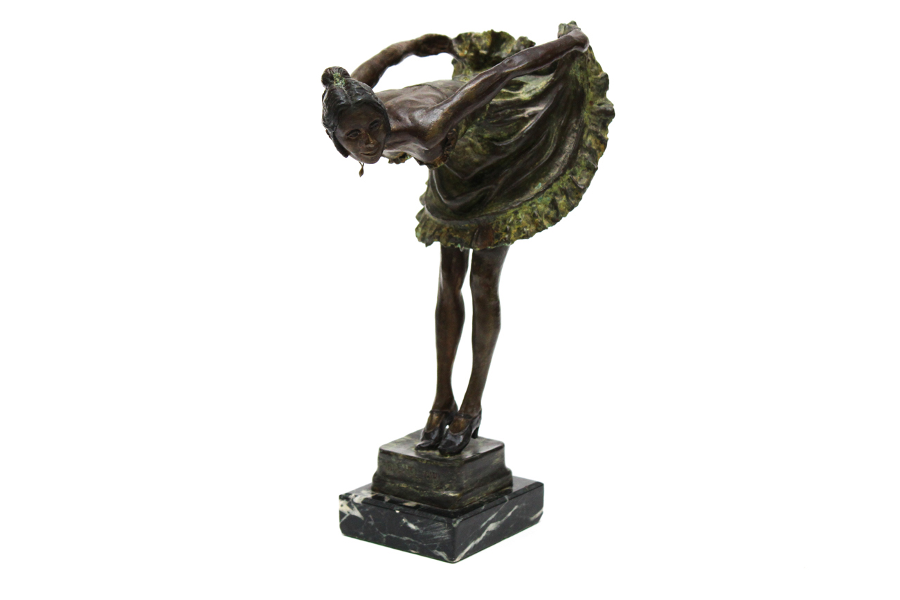 S.L. Heikka Signed Cast Bronze Sculpture of Dancer