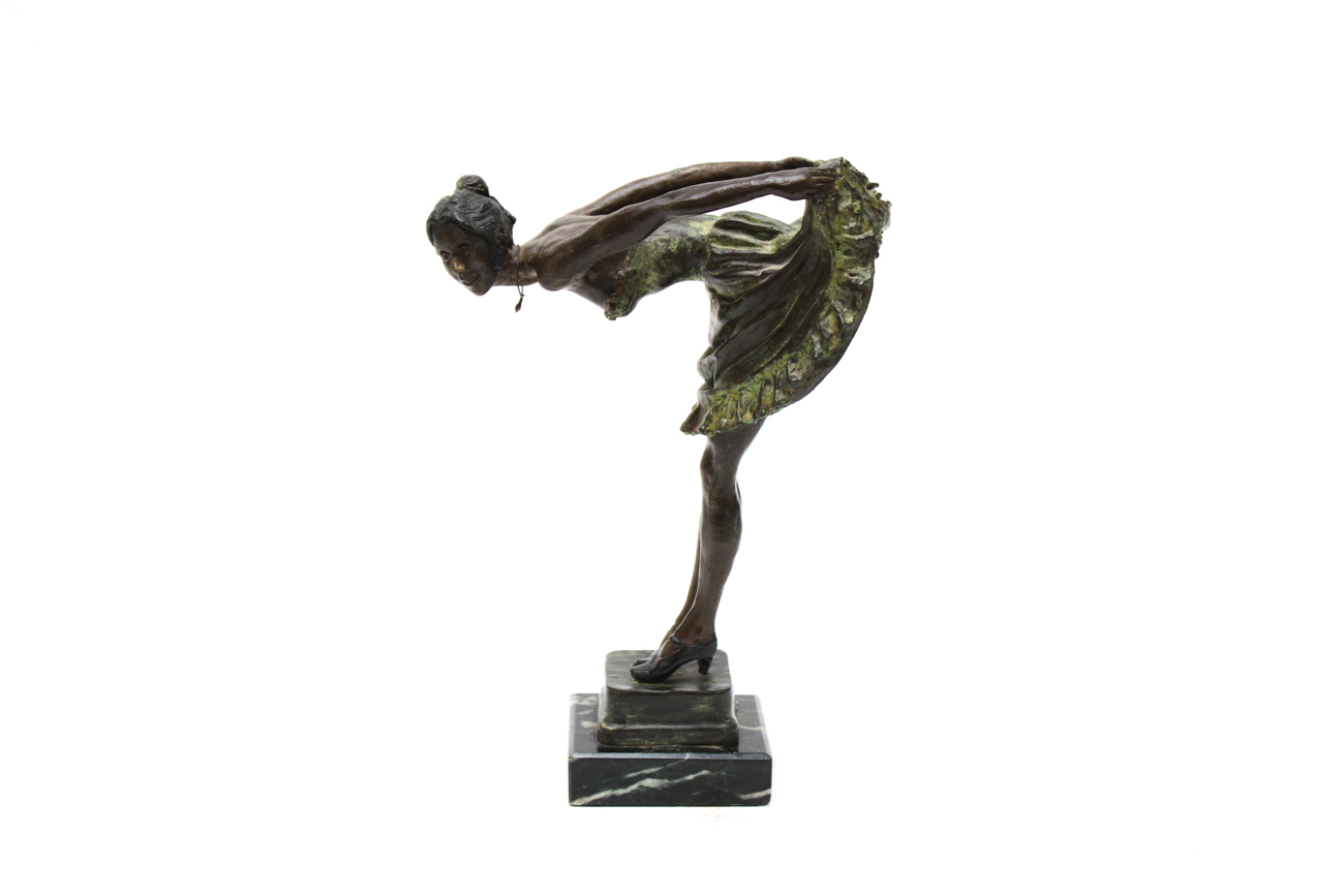 S.L. Heikka Signed Cast Bronze Sculpture of Dancer