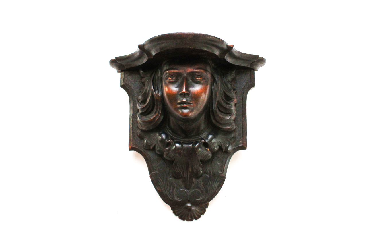 Antique Carved Wooden Figural Shelf