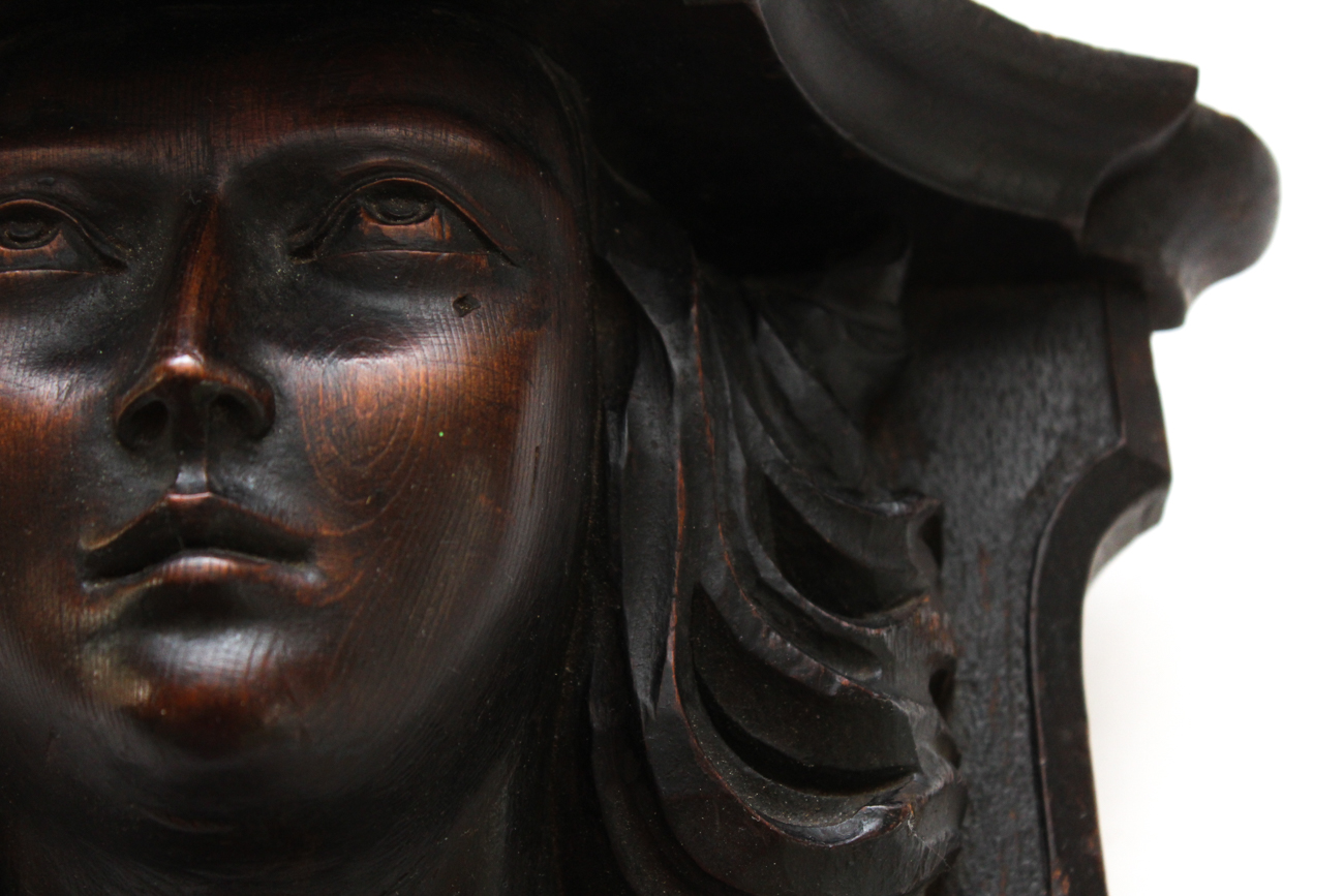 Antique Carved Wooden Figural Shelf