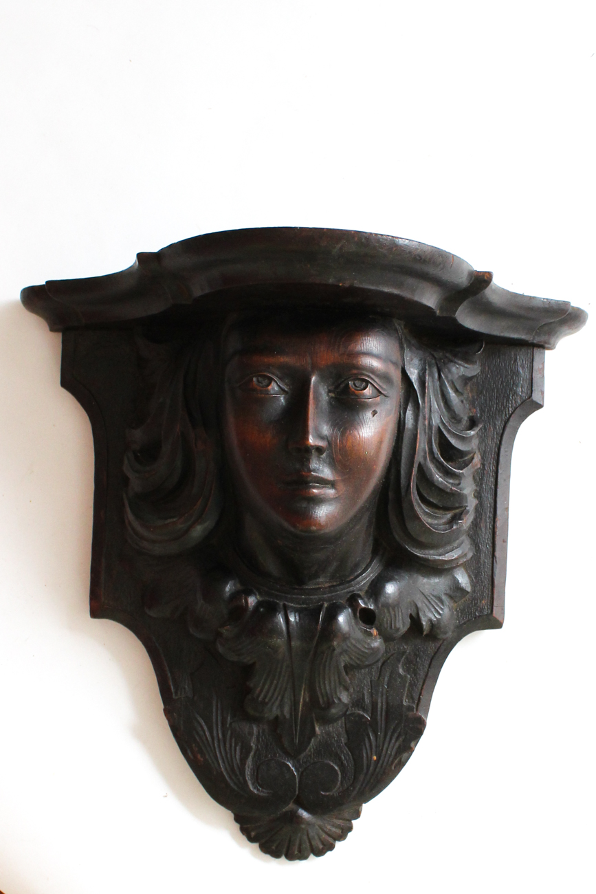 Antique Carved Wooden Figural Shelf