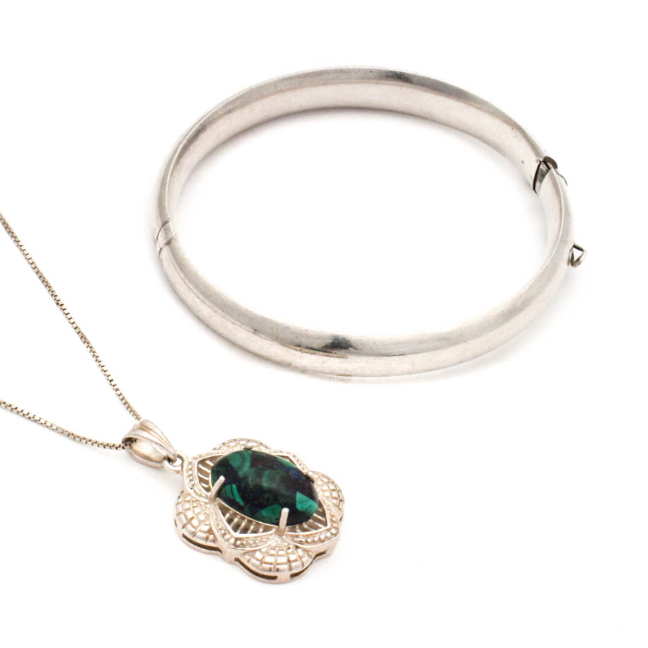 Sterling Silver Hinged Bangle and Pendant Necklace