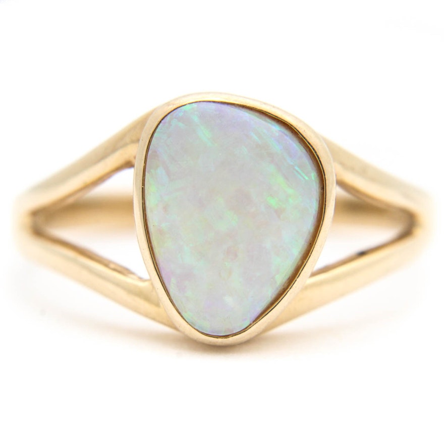 14K Yellow Gold Natural Opal Ring