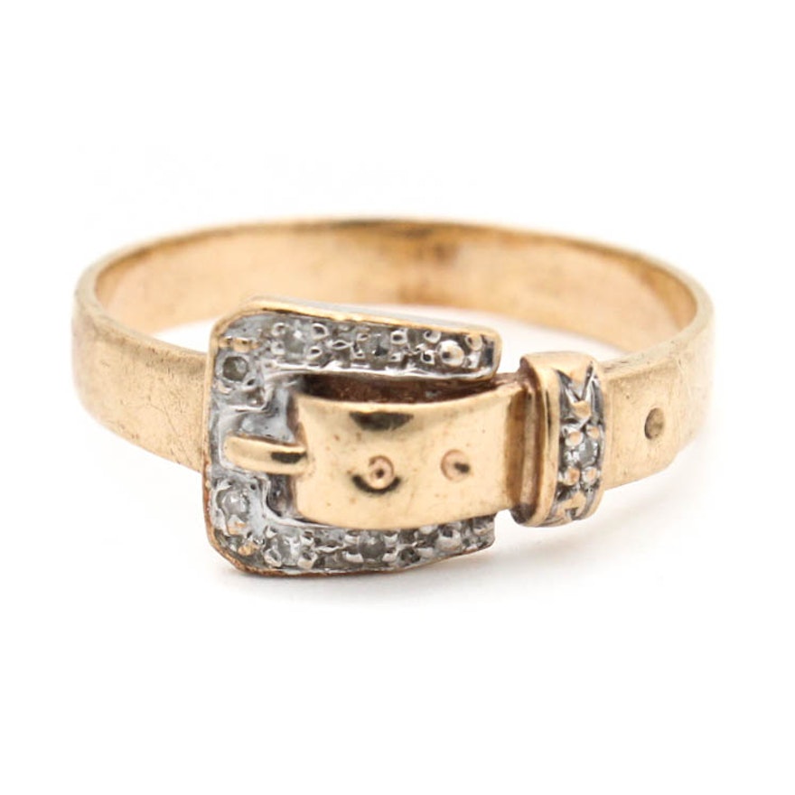 14K Yellow Gold Diamond Buckle Ring