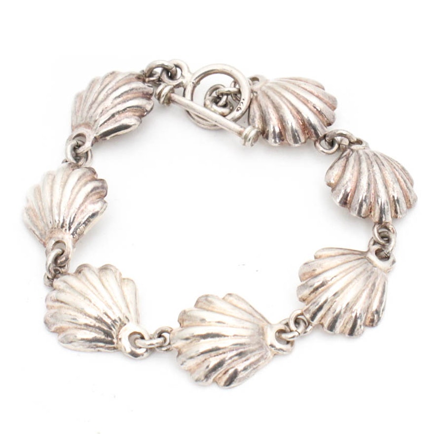 Sterling Silver Shell Motif Link Bracelet