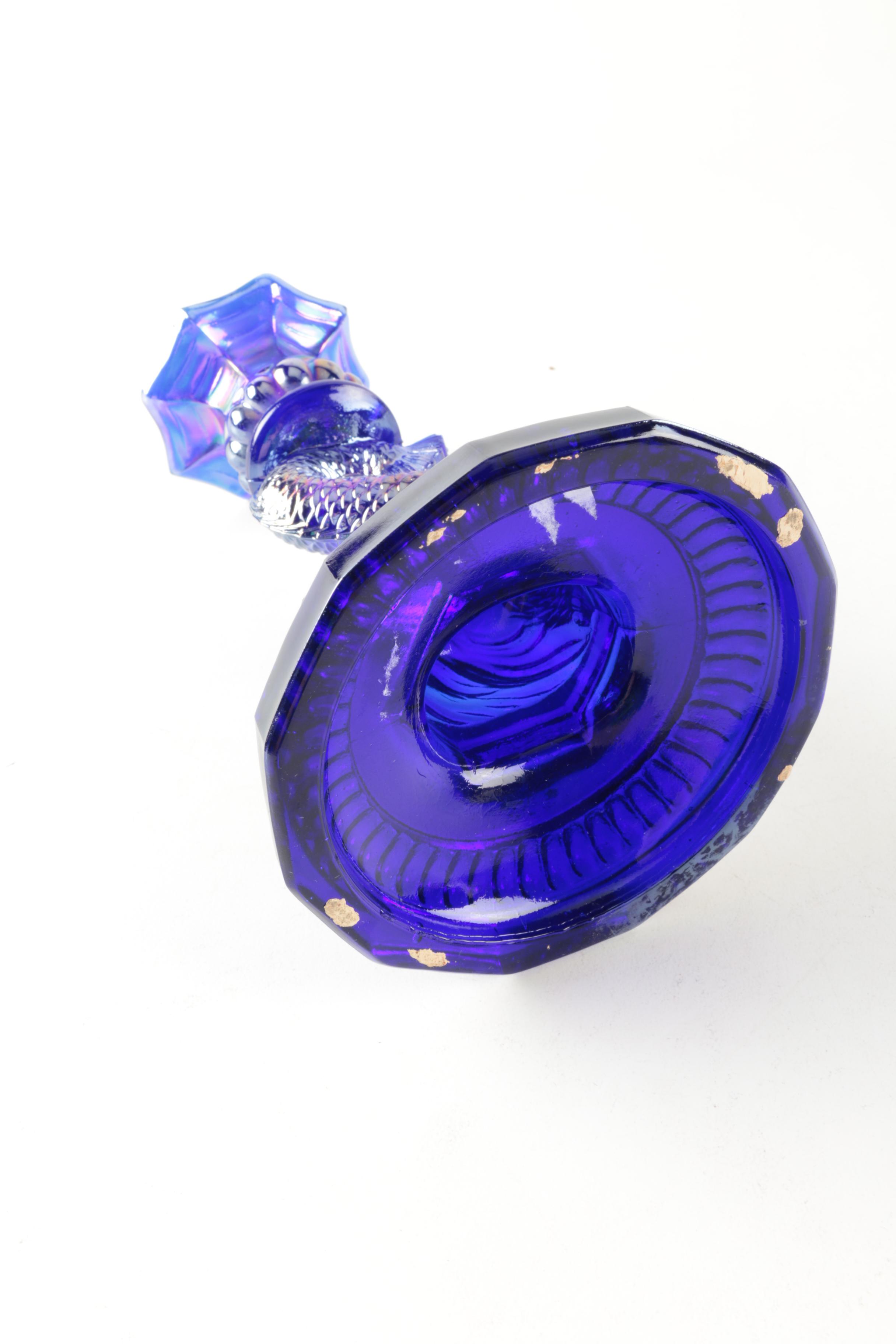 Carnival Glass Dolphin Candlesticks