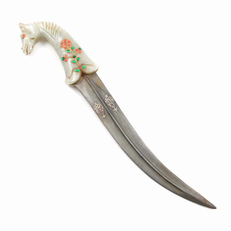 Indian Mughal Dagger With Jadeite Handle