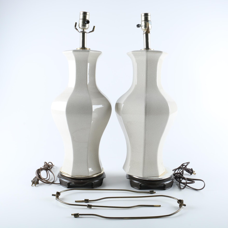 Paneled Off White Lamps with Stands