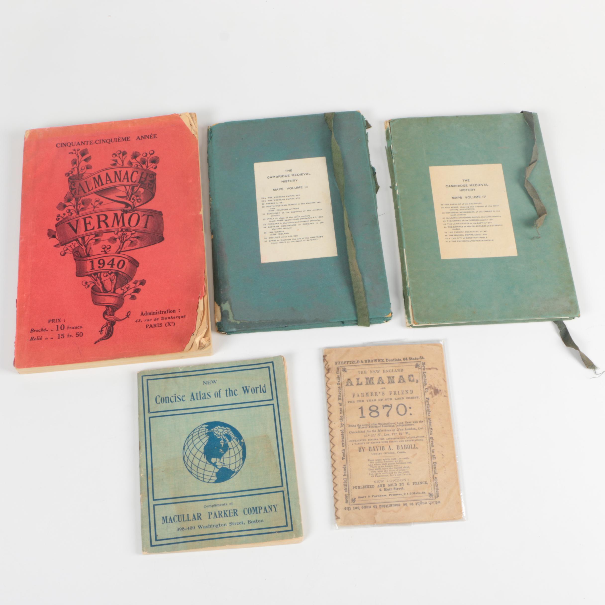Assortment of Vintage Map Books and Almanacs