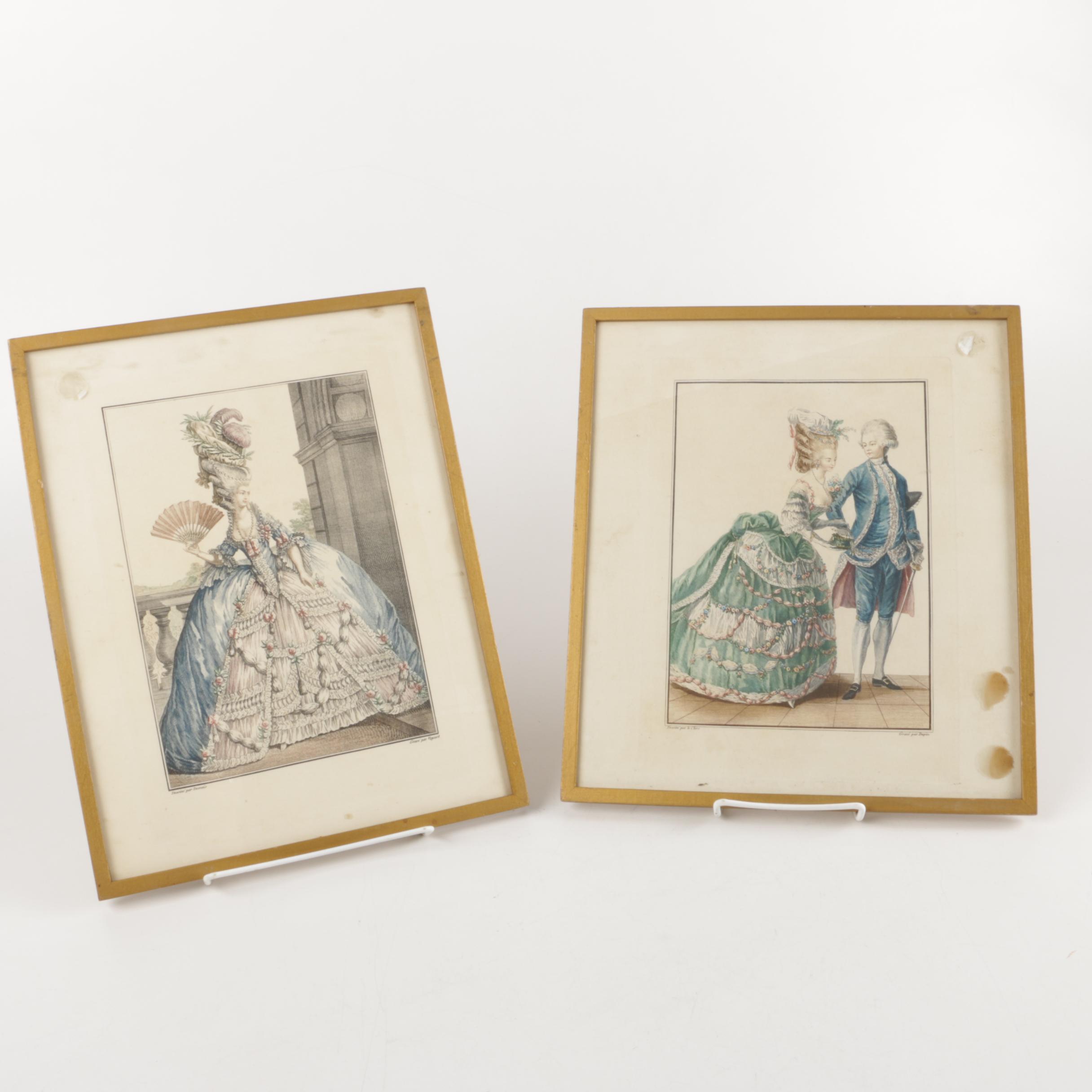 Vintage French Fashion Plate Engravings on Paper