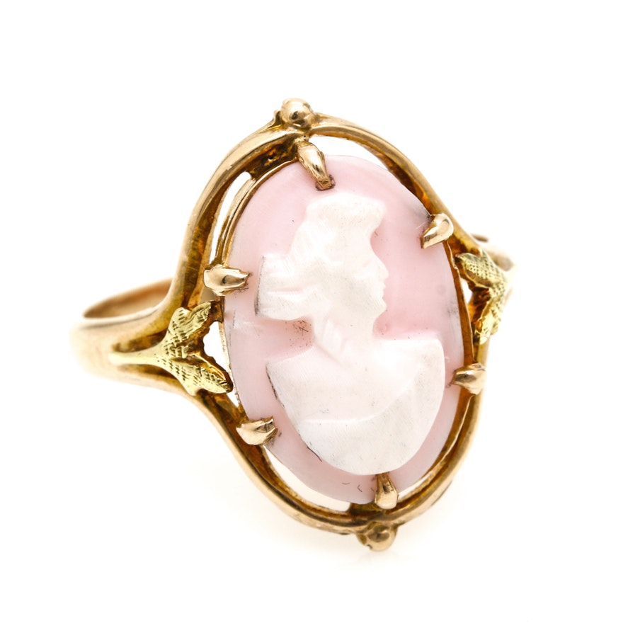 10K Yellow Gold Helmet Shell Cameo Ring