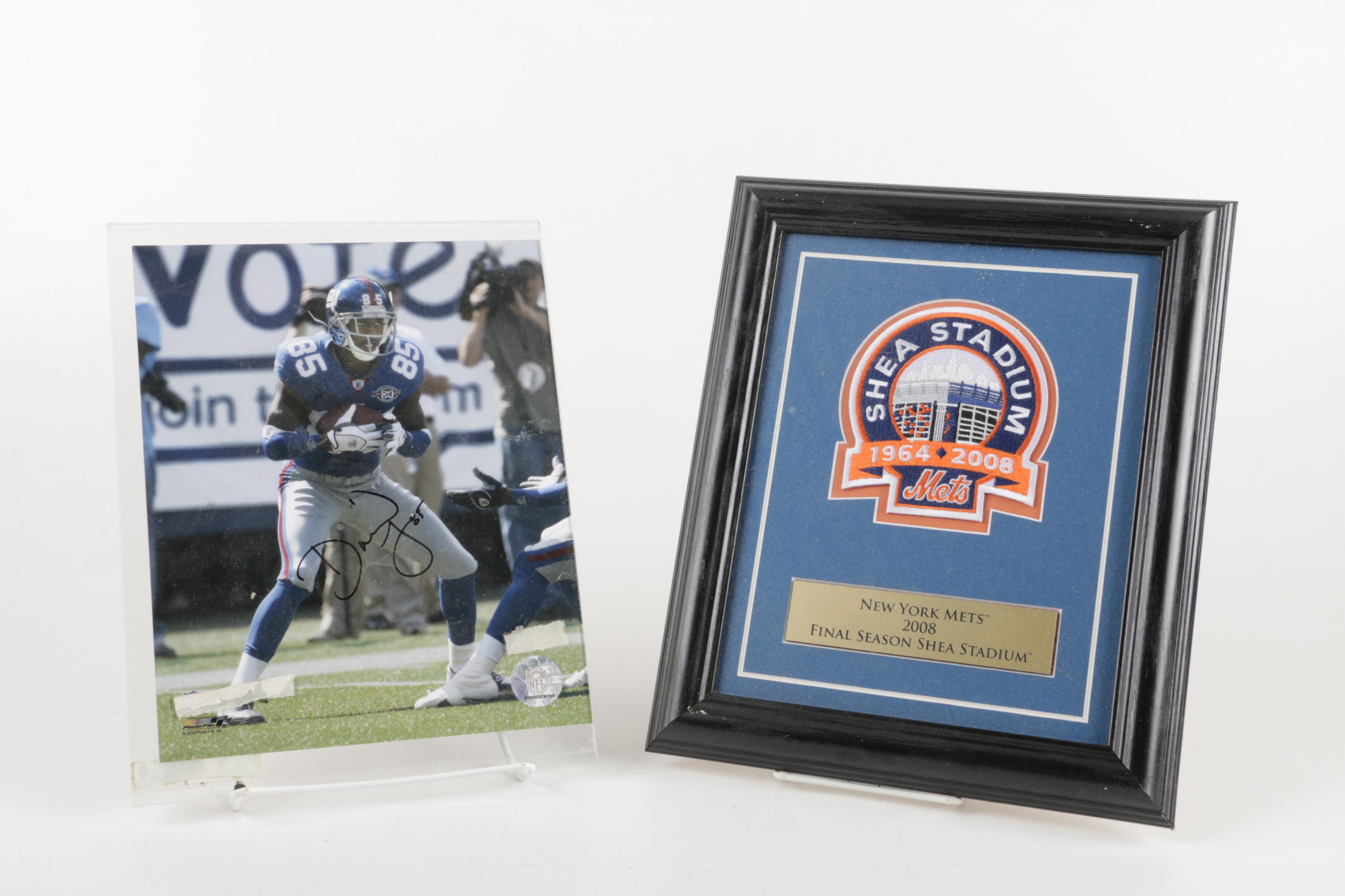 Autographed Photo of David Tyree and Shea Stadium Commemorative Plaque