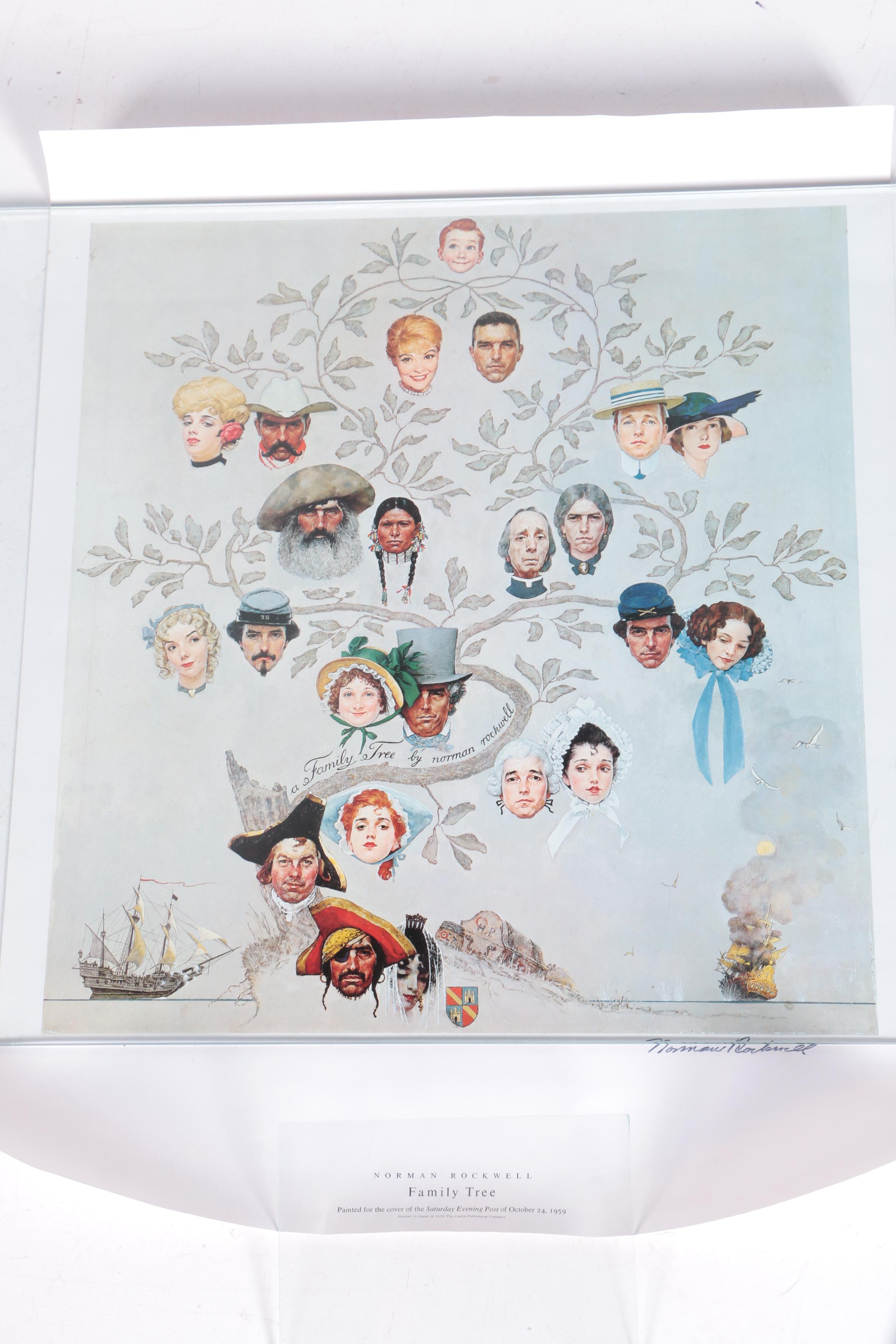 Norman Rockwell Offset Lithographs "Shuffleton's Barber Shop" and "Family Tree"