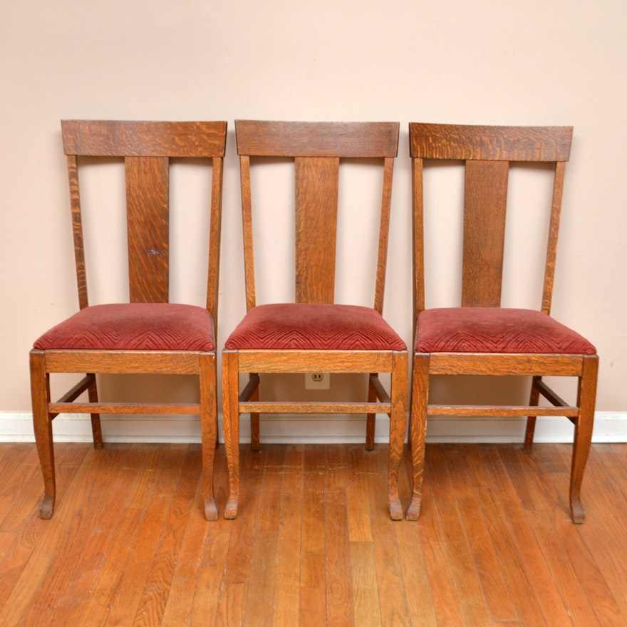 Three Antique American Quarter Sawn Oak Side Chairs