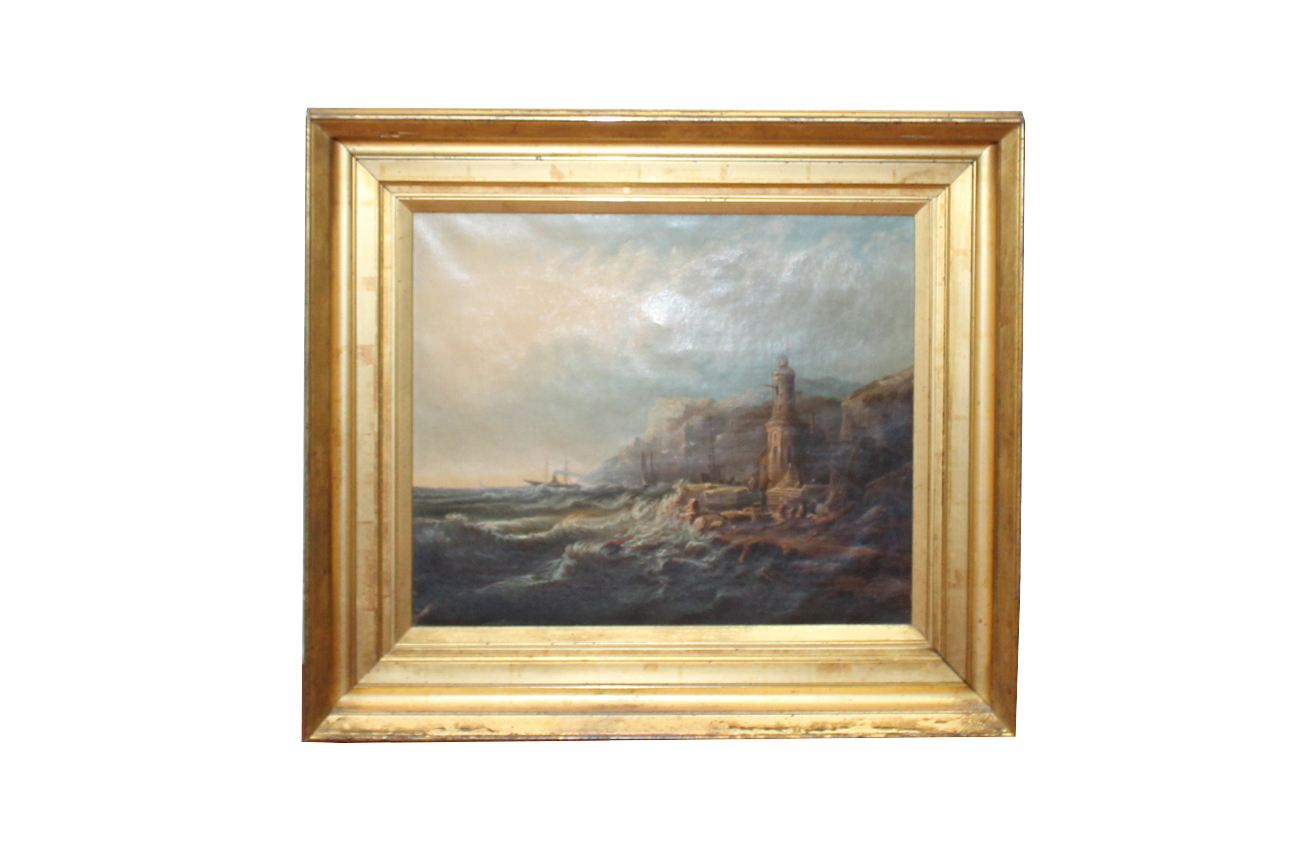 Antique Oil on Canvas Seascape