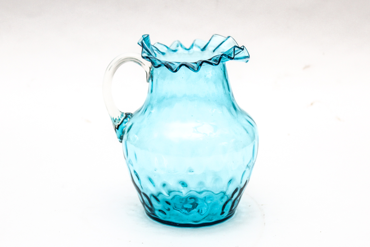 Fenton Style Blue Thumbprint Pitcher