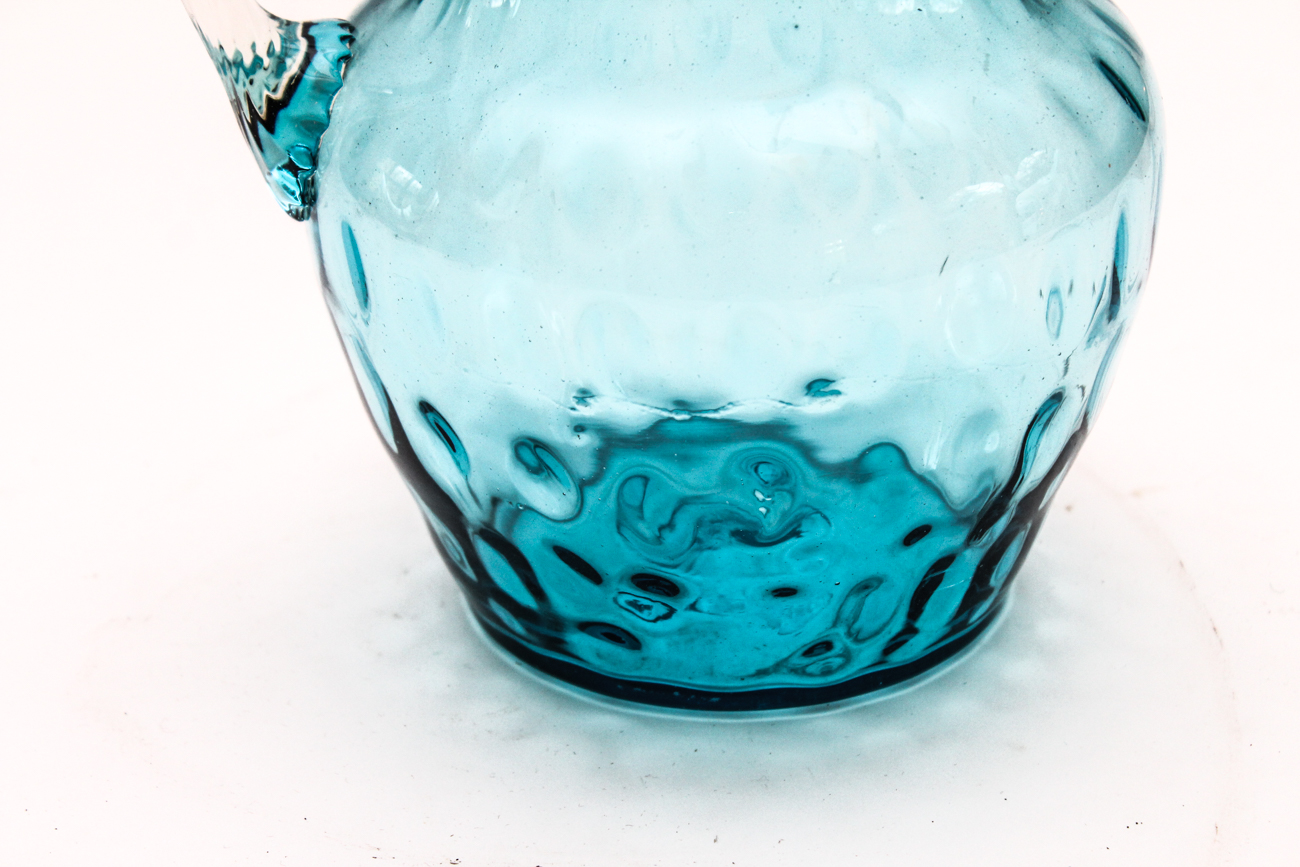 Fenton Style Blue Thumbprint Pitcher