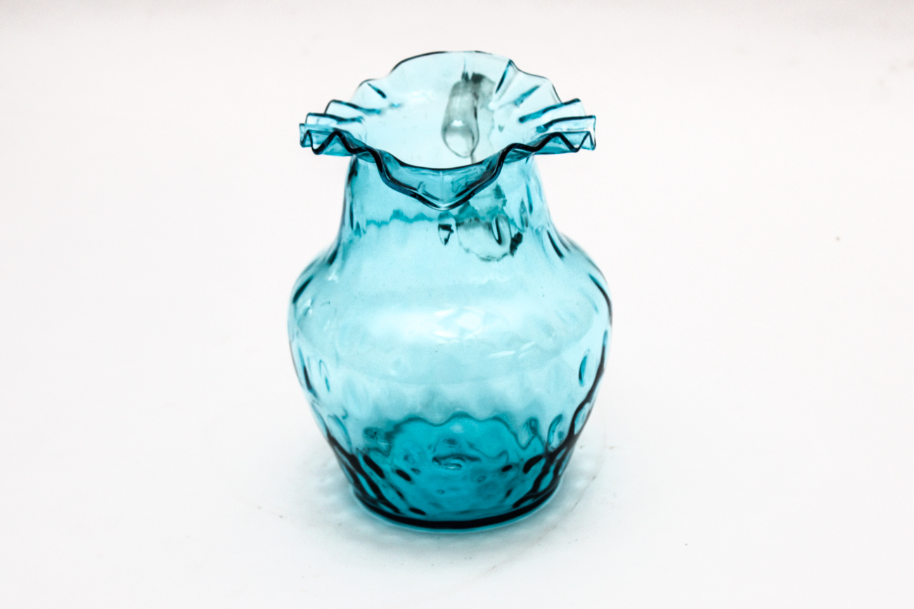 Fenton Style Blue Thumbprint Pitcher