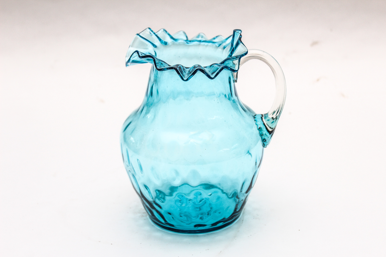 Fenton Style Blue Thumbprint Pitcher