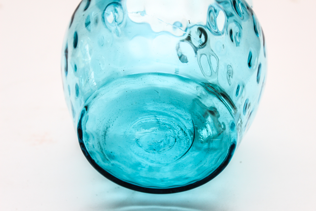 Fenton Style Blue Thumbprint Pitcher