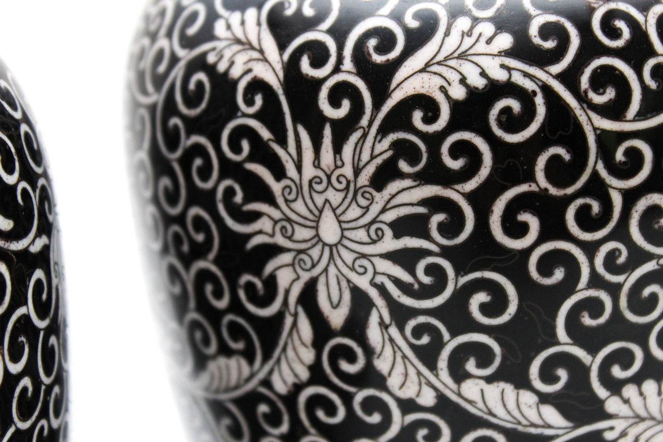 Chinese Black and White Cloisonné Urns