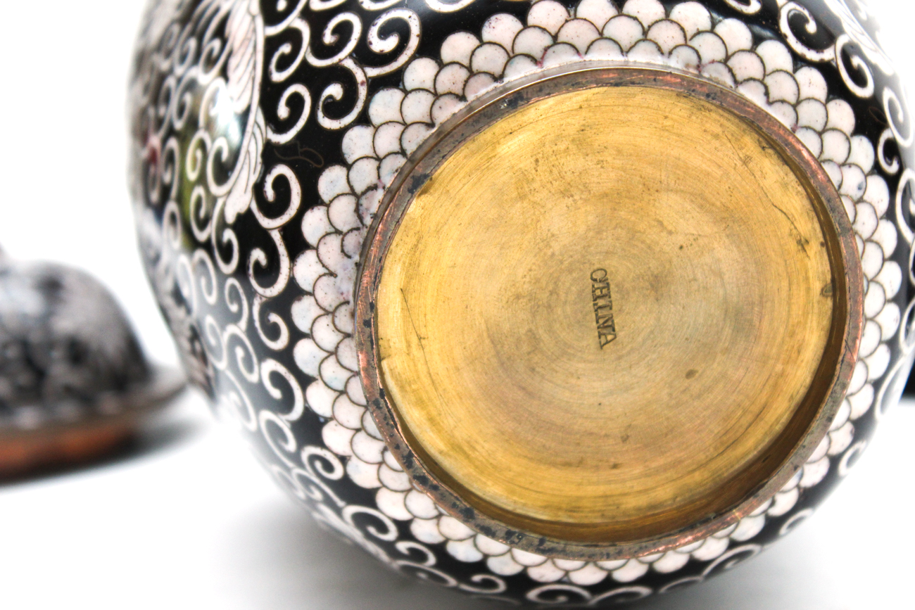 Chinese Black and White Cloisonné Urns