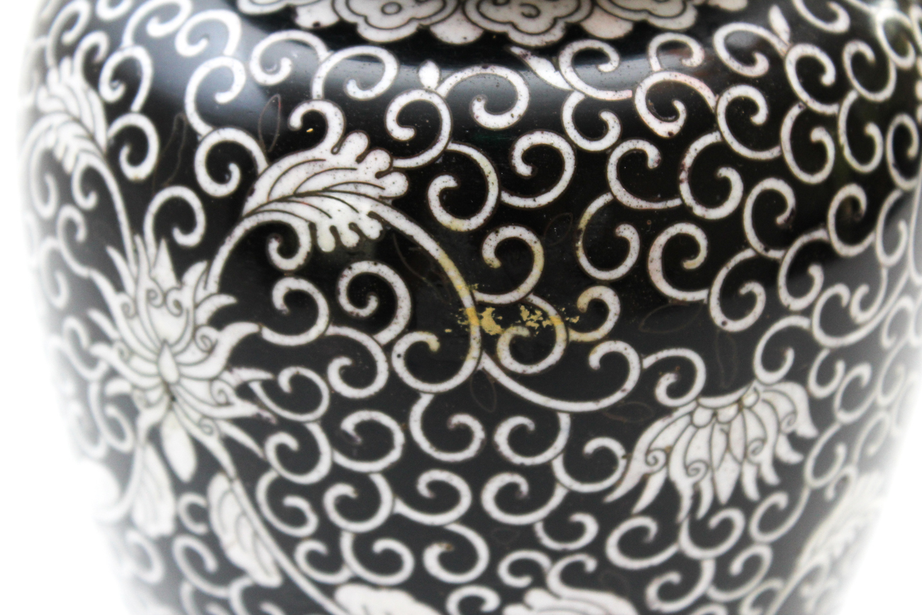 Chinese Black and White Cloisonné Urns
