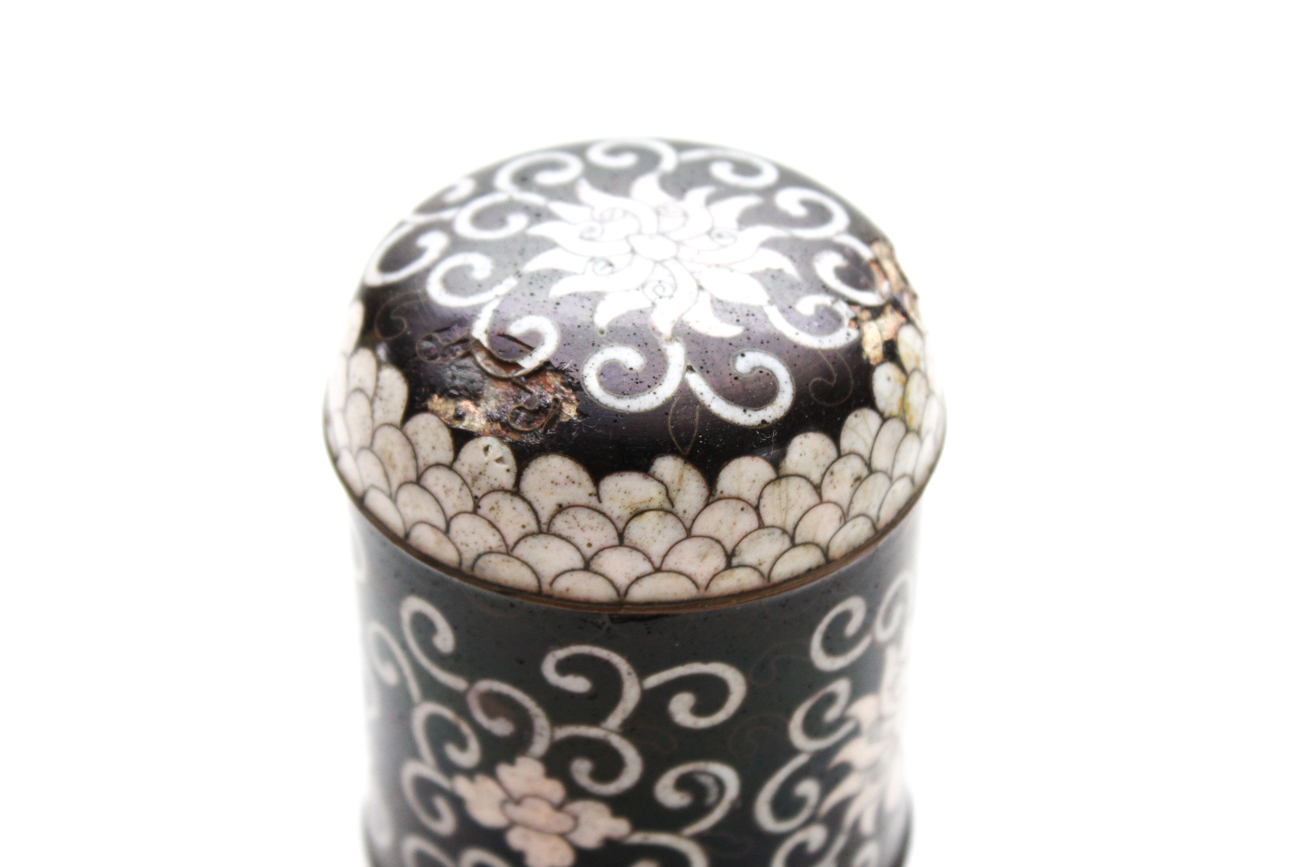 Chinese Black and White Cloisonné Smoking Set