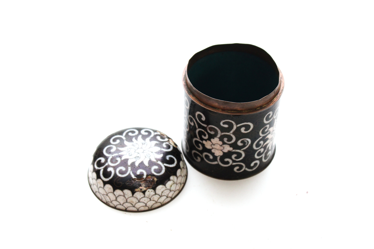 Chinese Black and White Cloisonné Smoking Set