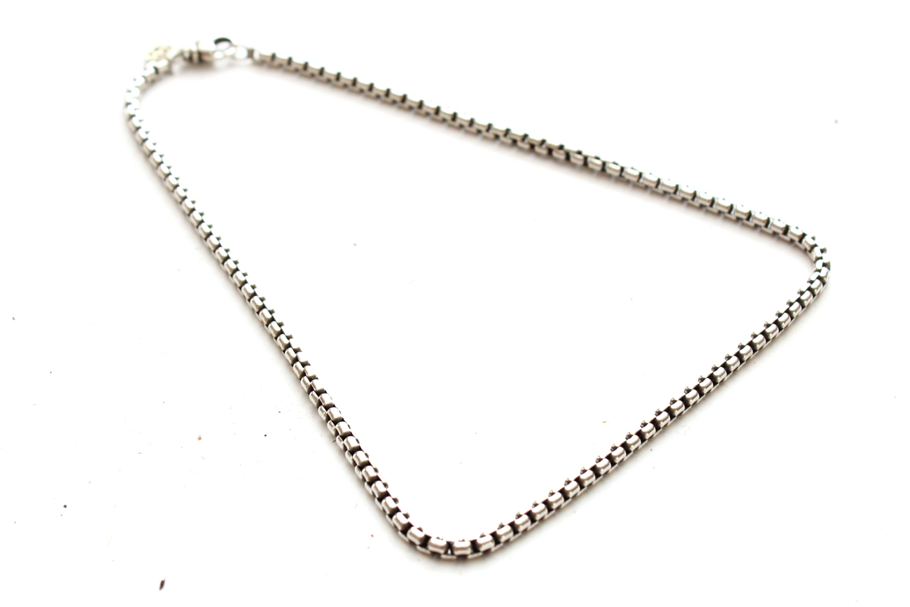 David Yurman Sterling Box Chain Necklace With 14K Gold Charm Accent
