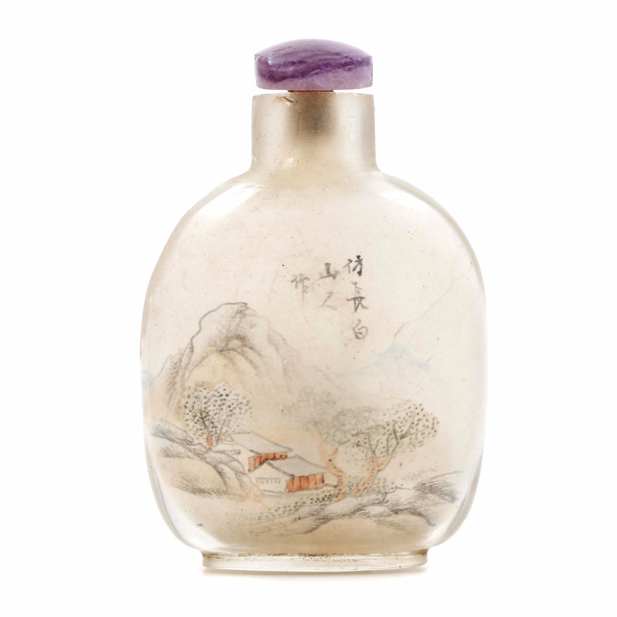 Early 20th Century Chinese Reverse Painted Rock Crystal Snuff Bottle