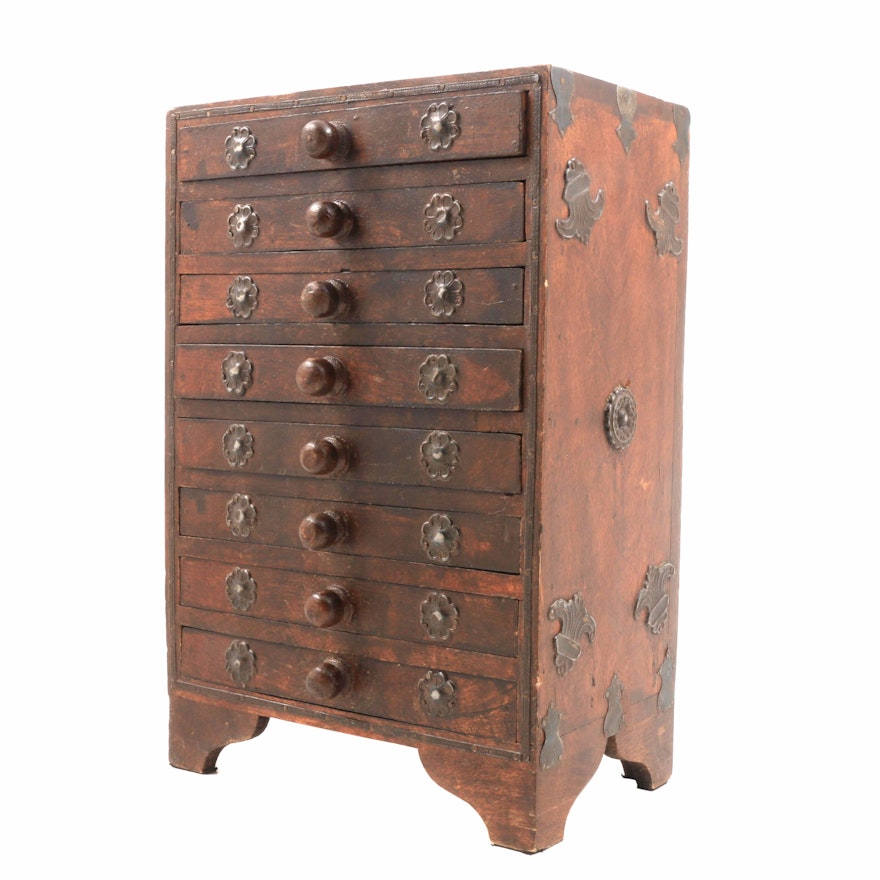 Diminutive Mahogany Chest of Drawers with Applied Metal Deocration