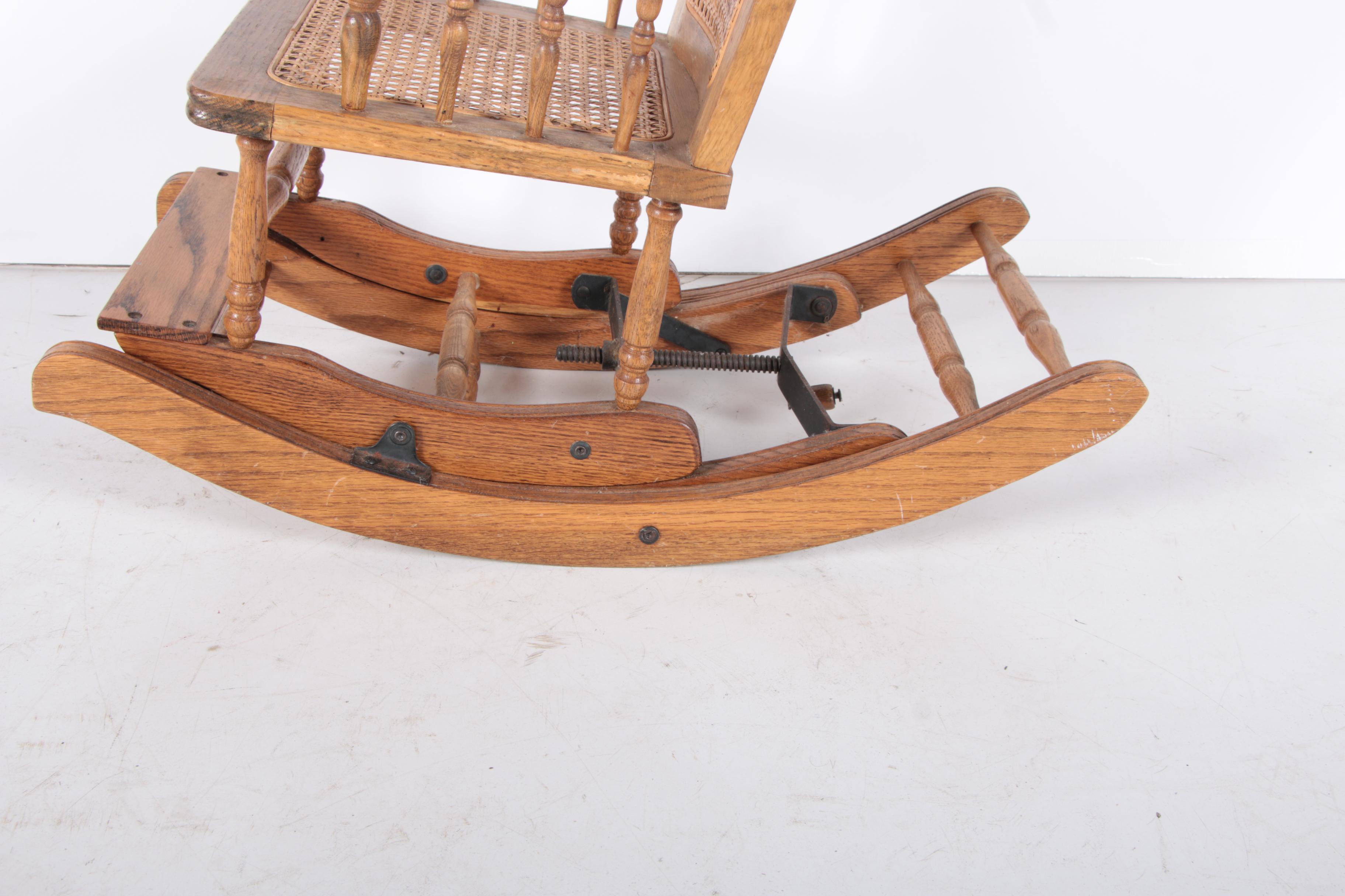 Vintage Child's Rocking Chair with Wicker Seat and Back Rest